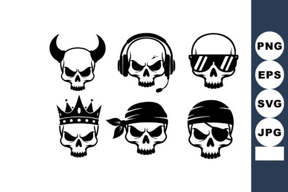 Download Six Skull Icons with Various Headgear in - Skull Collection