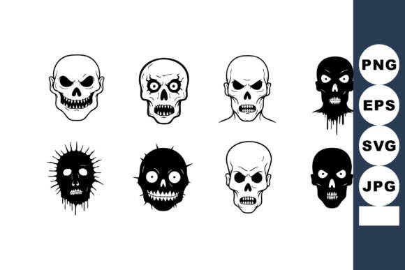 Download Set of Eight Monochrome Skull Icons with - Skull Collection